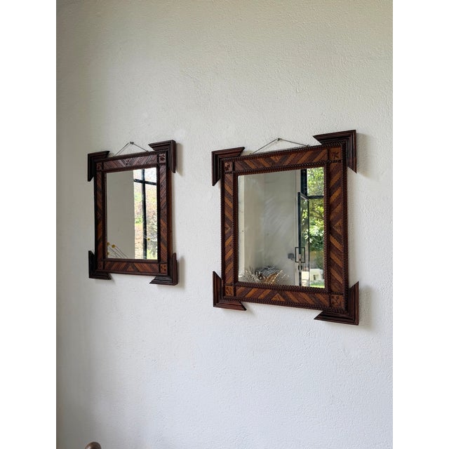 Tramp Art Style Wooden Mirrors, 1950s, Set of 2 For Sale - Image 6 of 18