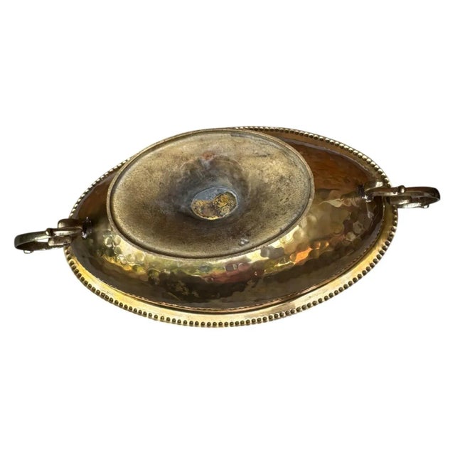 Brass Vintage Hammered Brass Double Handled Pedestal Centerpiece Bowl - 17” For Sale - Image 8 of 8