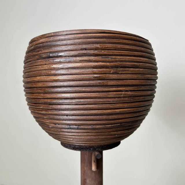 Brown Rattan Plant Stand, 1970s For Sale - Image 8 of 13