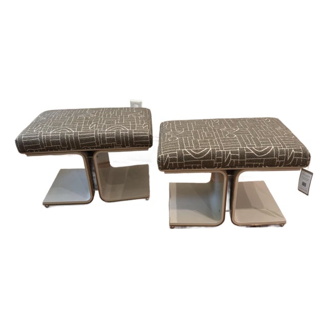 Pair Caracole Balance Beam Moss Green Bed Ottoman For Sale