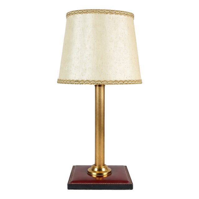 JVintage Brass Desk Lamp with Leather Base, 1950s For Sale