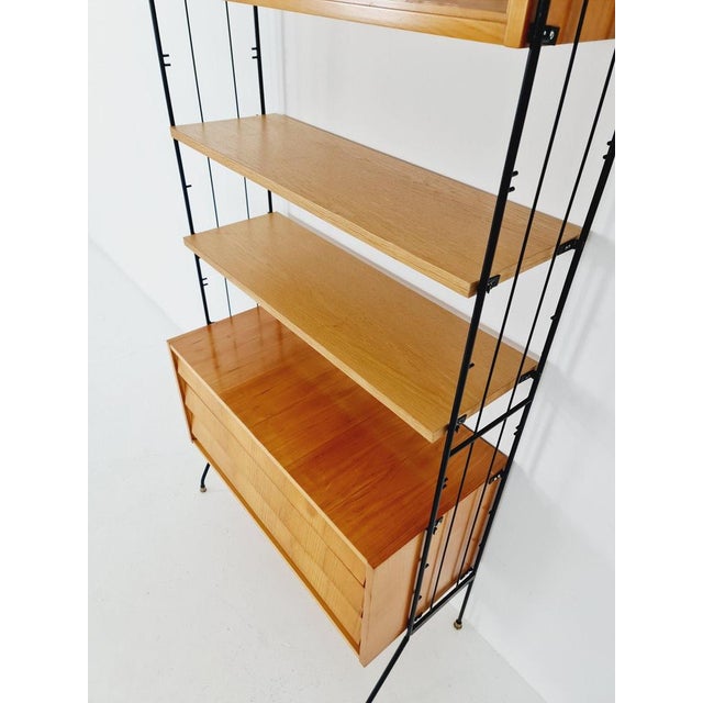 Freestanding String Shelf-System Unit Bookcase in Oak and Metal by Silverschild, 1950s For Sale - Image 6 of 10
