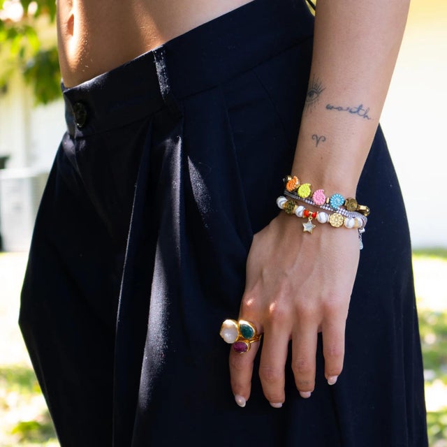 Metal Divine Earth Triple Adjustable Gemstone Ring, Size 4 For Sale - Image 7 of 10