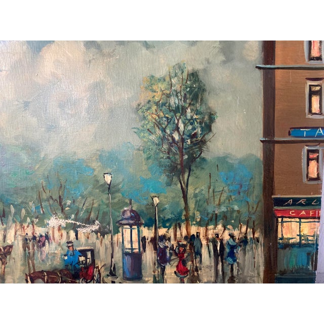Large Vintage Paris France Street Scene Painting, Signed For Sale In Tampa - Image 6 of 13