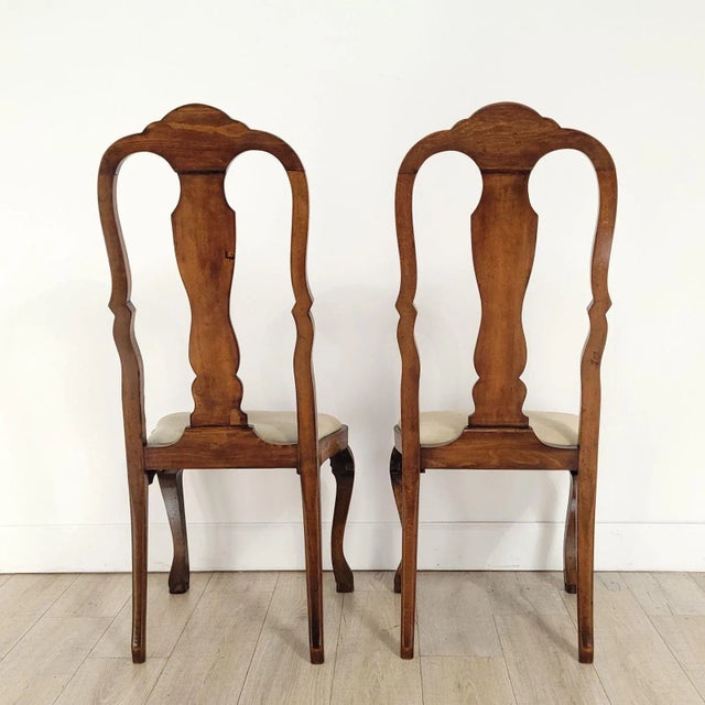 Pair of Dutch Baroque Walnut Inlaid Chairs, Circa 1780 For Sale - Image 4 of 12