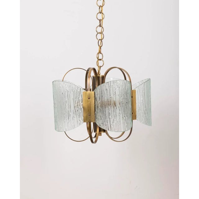Vintage Italian Chandelier in Brass and Worked Glass For Sale - Image 9 of 9