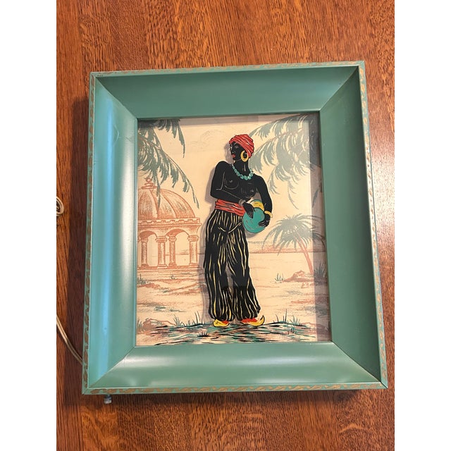 1950s Vintage 1950s Mid-Century Illuminated Reverse-Painted Glass Shadowbox Art For Sale - Image 5 of 6