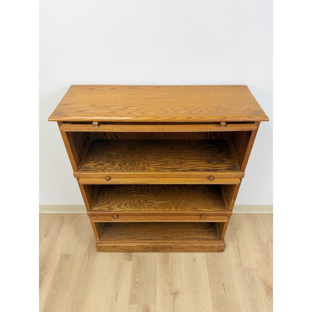 Antique Oak Four-Piece Barrister Cabinet With Glass Flip-Up Doors for Library For Sale - Image 10 of 17