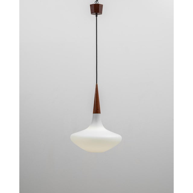 1950s Dutch Philips Wood and Opal Glass Pendant Lamp By Louis Kalff For Sale - Image 17 of 18