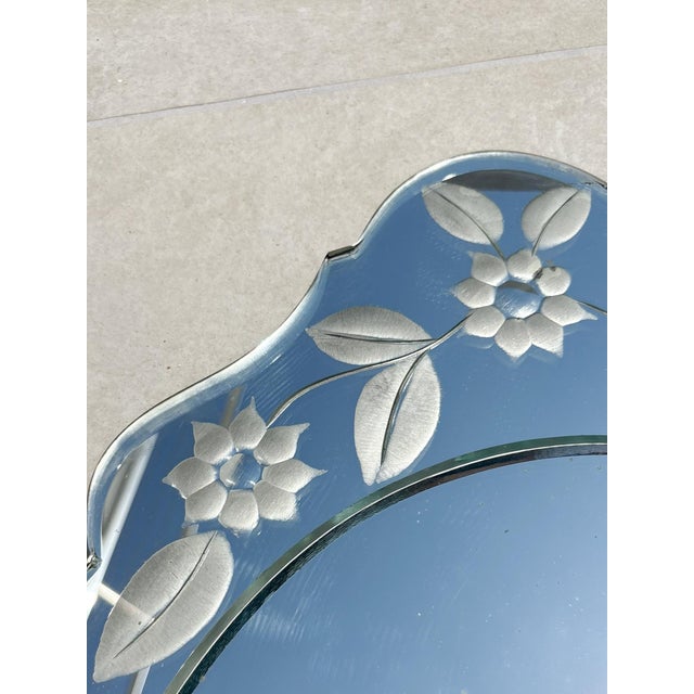 Glass Mirror with Incised Floral Decorations, France, 19th Century For Sale - Image 7 of 9