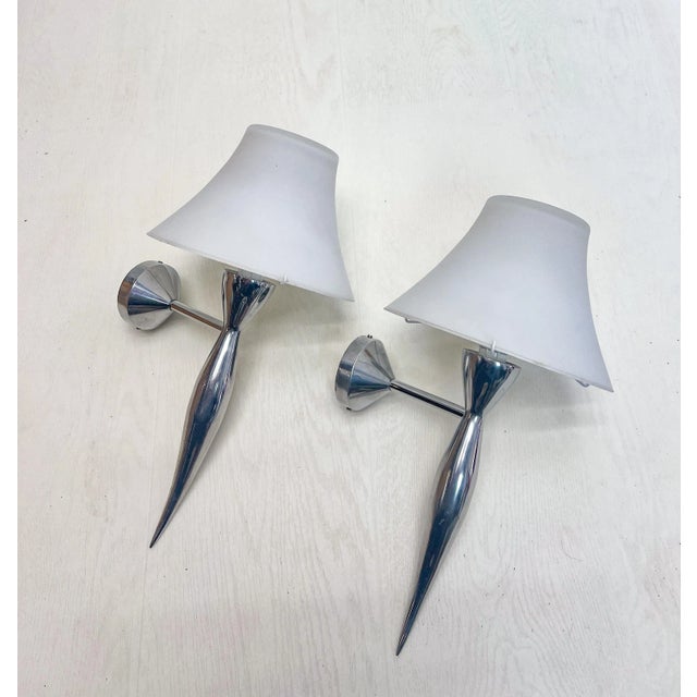 1980s Gau-Cast Aluminum and Glass Wall Lamps from Maison Lucien, 1980s, Set of 2 For Sale - Image 5 of 11