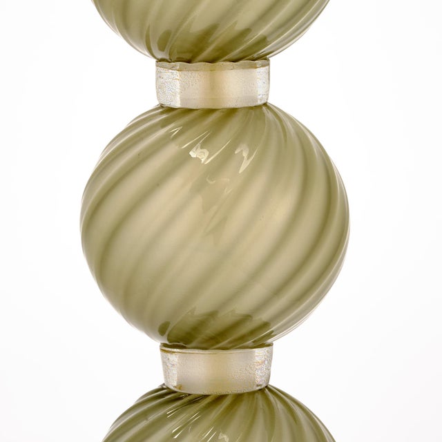 Olive Venetian Glass, Classic Globe Lamps, Olive Green, Murano, Italy - a Pair For Sale - Image 8 of 9