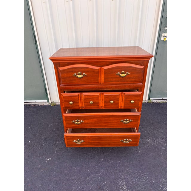 Late 20th Century Florida Furniture Pecan 4-Drawer Tall Chest of Drawers For Sale - Image 5 of 12