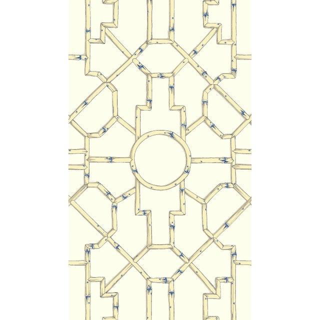 Contemporary The House of Scalamandré Baldwin Bamboo Wallcovering, Linen & Blue on Ecru For Sale - Image 3 of 3