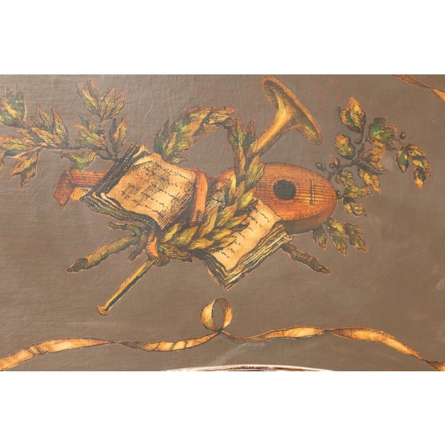 Tan French 1950s Painted Trumeau Wall Mirror With Floral & Instrument Motif | Carved Wood Frame For Sale - Image 8 of 18