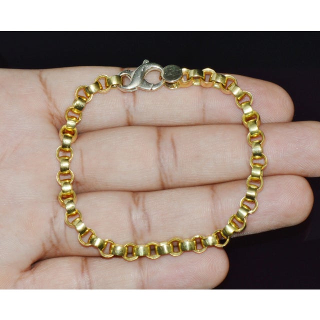 Gold Vintage Italian Solid 18k Gold Rolo Link Stacking Chain Bracelet For Sale - Image 8 of 14
