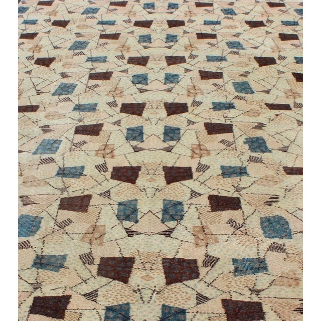 Vintage Turkish Rug With Mid-Century Modern Design in Dusty Blue, Brown, L.Green For Sale In Atlanta - Image 6 of 13
