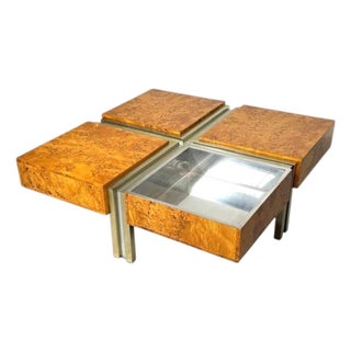 Burl Wood and Metal Coffee Table, Italy, 1970s For Sale