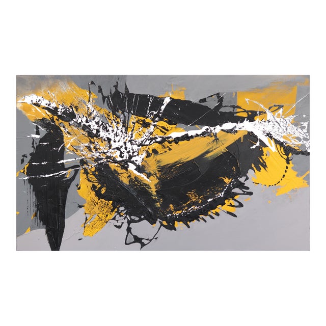 Abundance - Textural Abstract Expressionist Yellow Black Grey Painting Original Artwork by Gail Titus For Sale