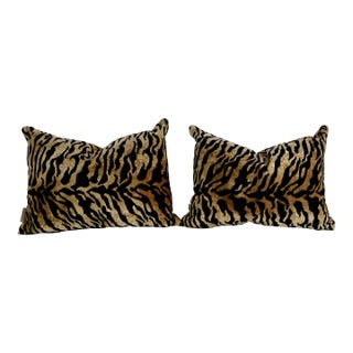 Pair of Vintage Tiger Striped Velvet Lumbar Pillows For Sale
