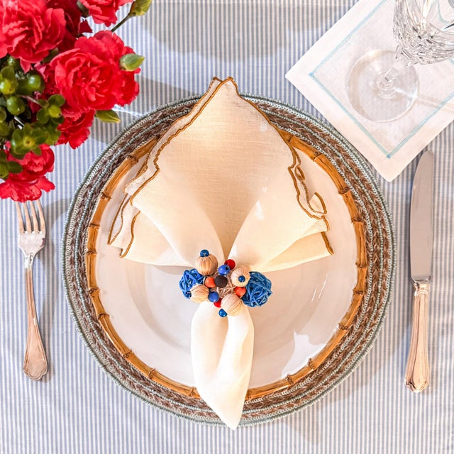 Linen Napkins With Gold Ruffled Edges, Set of 4 For Sale - Image 11 of 12