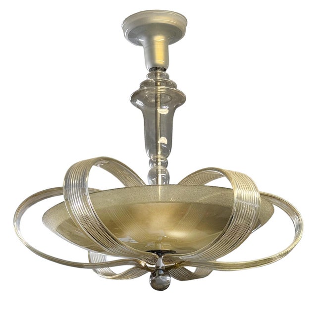 Glass Art Deco Glass Chandelier attributed to Kamenický Šenov, 1930s For Sale - Image 7 of 7
