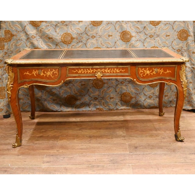 Bureau Plat French Inlay Desk Writing Table, 1920s For Sale - Image 14 of 15