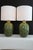 Pair of substantial Design technics influence lamps. Beautiful embossed asparagus green overlay glaze. shapely...