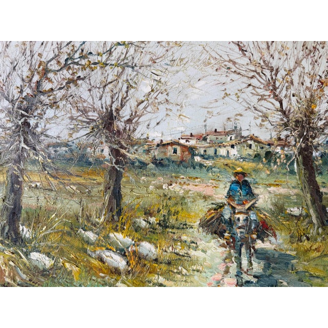 1960s Vintage B. Andreu Country Road Impressionist Landscape Oil on Canvas Painting, Framed For Sale - Image 4 of 12