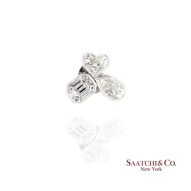 18k White Gold Pie Cut Pear and Emerald Shape Natural Diamond Earring, A Pair For Sale In New York - Image 6 of 9