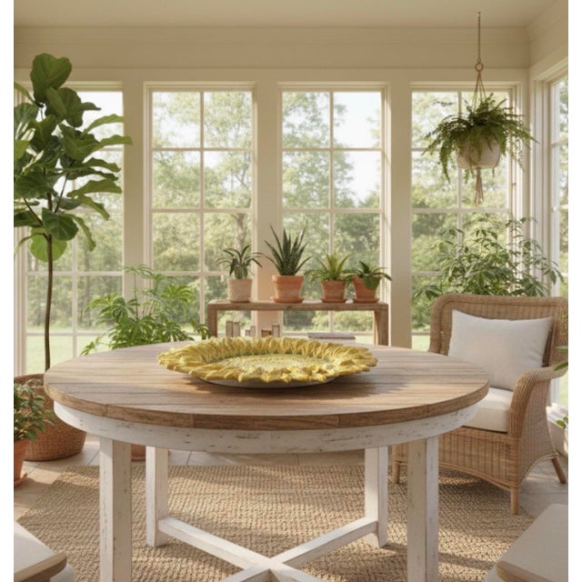 Substantial 26” Hand-Textured Artisan Ceramic Sunflower Statement Platter / Wall Art For Sale - Image 11 of 11