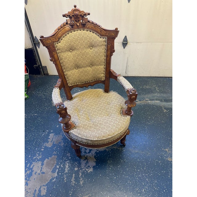 Vintage 1930's Louis XV Style Accent Chair in Neutral Linen For Sale - Image 15 of 15