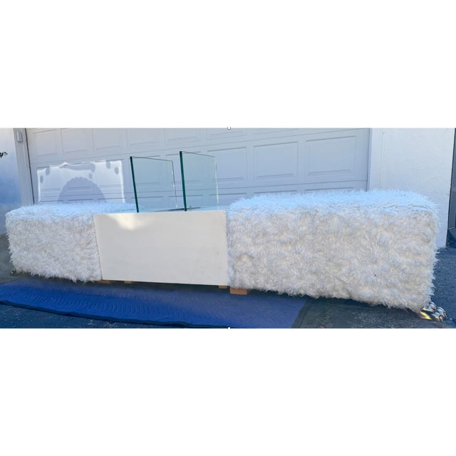 Glam Faux Fur Bench With Silver Claw Feet & Built-in Propane Fire Lantern | 3-Piece Vintage Set For Sale - Image 4 of 10