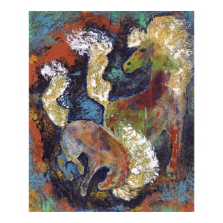 "Carousel" Abstracted Horses With Texture in Acrylic on Canvas by Marion J Denton For Sale