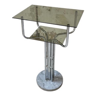 Glass and Marble Console Table, 1980s For Sale