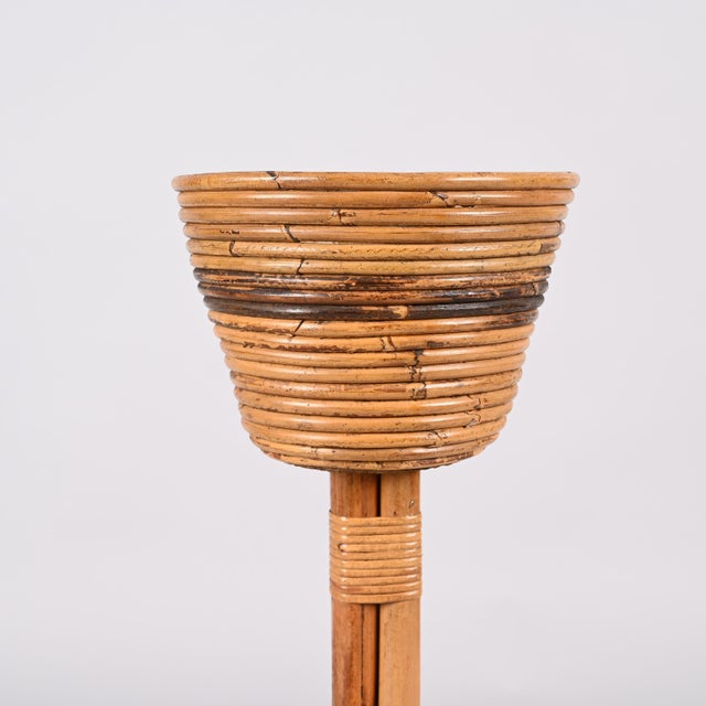 Mid-Century Italian Round Bamboo Cane and Rattan Plant Holder, 1950s For Sale - Image 11 of 18