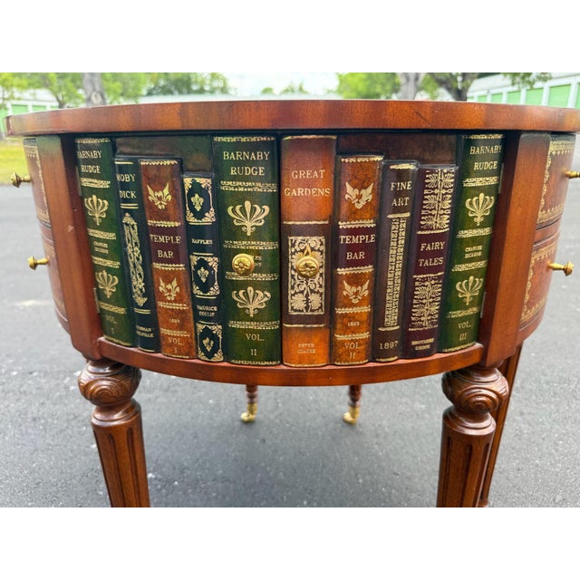 Maitland - Smith Maitland Smith Embossed Leather Top Table. Leather Bound Faux Books For Sale - Image 4 of 11