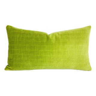 Schumacher Antique Strie Velvet in Lime Lumbar Pillow Cover - 69776 Apple Green Rectangle Cushion Case For Sale