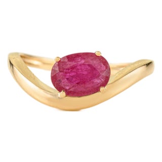 Handmade 1.14 Ct Oval Cut Natural Ruby Wave Solitaire Ring in 14k Gold Size 7 For Sale