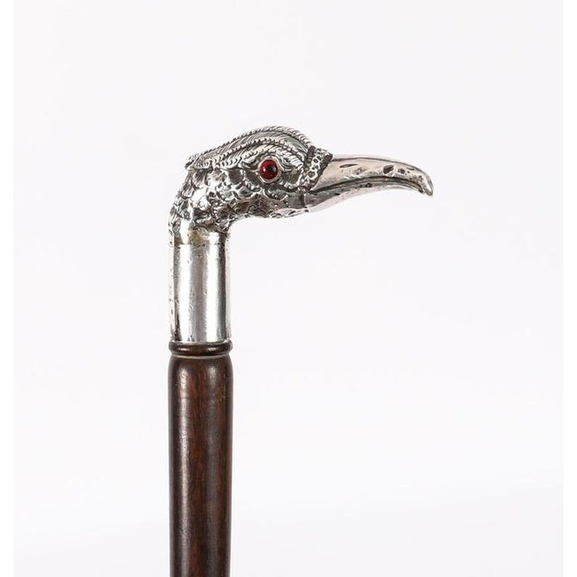 Metal Antique French Novelty Pheasant Silver Walking Stick Cane, 1800s For Sale - Image 7 of 9