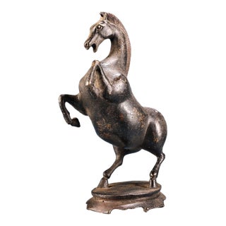 Antique Chinese Bronze Rearing Horse Sculpture on Cloud Base For Sale