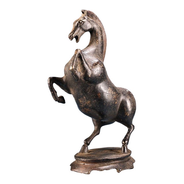 Antique Chinese Bronze Rearing Horse Sculpture on Cloud Base For Sale