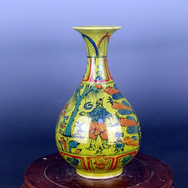 Chinese Vintage Ceramic Vase,Ming Dynasty Jiajing Marked Blue and White Doucai Porcelain Yuhuchun Vase Hand Painted Figures Pattern For Sale - Image 4 of 8