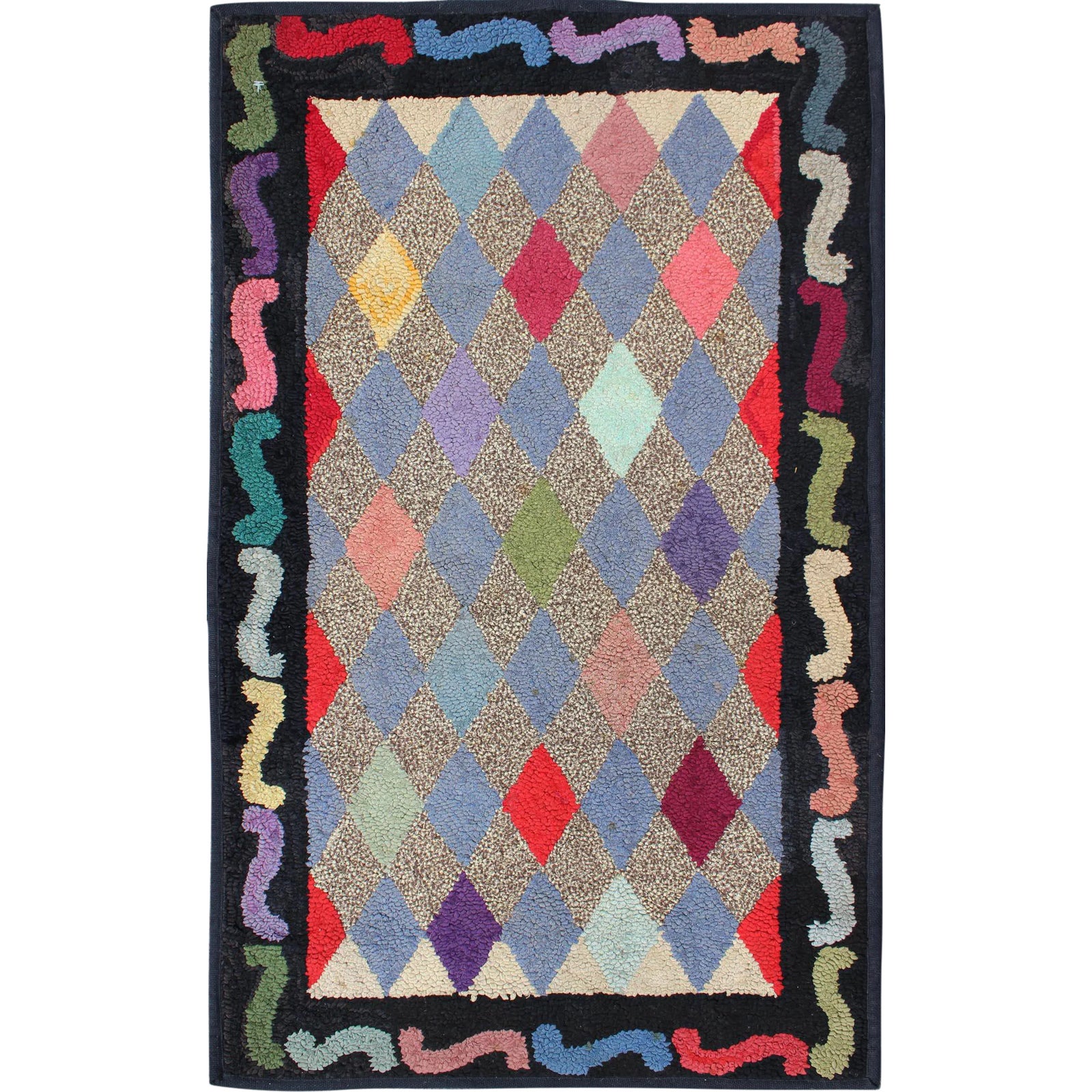 American Hooked Rug With Colorful All-Over Diamond Design With Charcoal ...