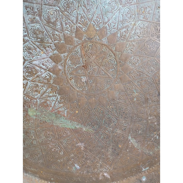 Late 19th Century Antique Moroccan/Moorish Hand Chased 36" Copper Tray For Sale - Image 4 of 6