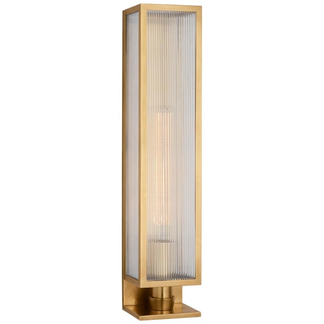 Barbara Barry for Visual Comfort Signature York 24" Single Box Sconce in Soft Brass with Clear Ribbed Glass For Sale