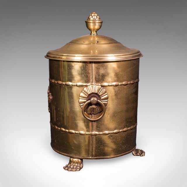Metal Antique Coal Bin, English, Brass, Fireside Log Store, Kindling Basket, Edwardian For Sale - Image 7 of 12