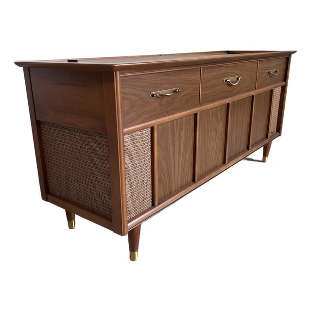 Vintage Walnut Stereo Cabinet Retrofitted With Bluetooth Capacity For Sale