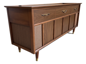 Vintage Walnut Stereo Cabinet Retrofitted With Bluetooth Capacity