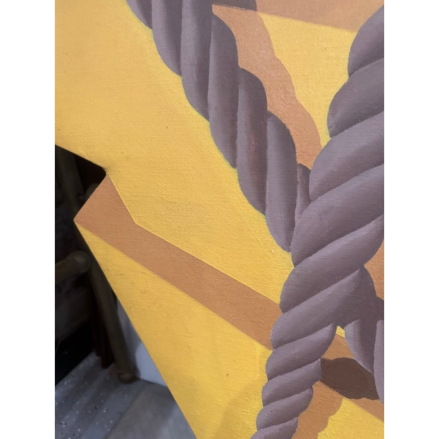1970s Large Trompe l'Oeil Shaped Canvas Painting — Rope-Bound Package in Yellow & Ochre, Manner of Yrjö Edelmann For Sale - Image 4 of 8